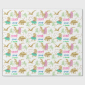 誕生日恐竜ピンクの子供パーティー ラッピングペーパー (フラット)