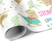 誕生日恐竜ピンクの子供パーティー ラッピングペーパー (ロールコーナー)