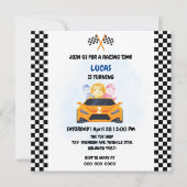 誕生日恐竜レースカー少年赤レース子供名前 サンキューカード (正面)