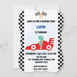 誕生日恐竜レースカー少年赤レース子供名前 招待状