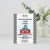 誕生日恐竜レースカー男子赤レース子供名前 ポストカード (スタンド正面)