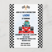 誕生日恐竜レースカー男子赤レース子供名前 ポストカード (正面)