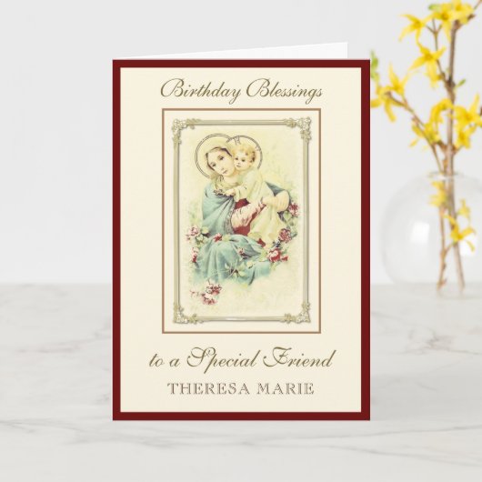 誕生日恵みお祝いヴァージンメアリーイエス  カード (黄色い花)