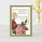 誕生日恵みズオールピンクホワイトレッドローズ カード (黄色い花)