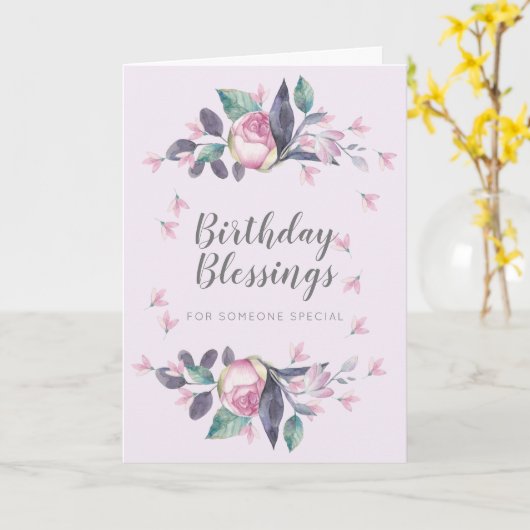 誕生日恵みピンクウォーターカラーフローラ カード (黄色い花)