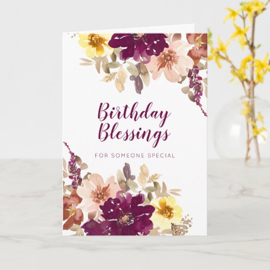 誕生日恵みプラムウォーター色フローラ カード (黄色い花)