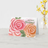 誕生日恵み大水色バラ カード (黄色い花)