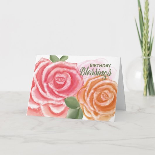 誕生日恵み大水色バラ カード (正面)