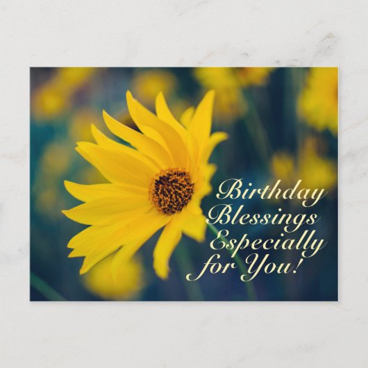 誕生日恵み祈りの言葉イエローワイルドフラワー ポストカード (正面)