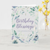 誕生日恵み紫色の水色フローラカード カード (黄色い花)