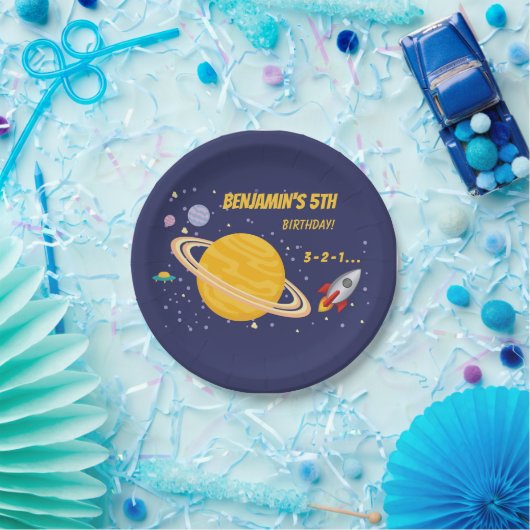 誕生日惑星とロケット船が宇宙に ペーパープレート (パーティー)