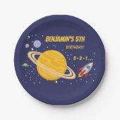 誕生日惑星とロケット船が宇宙に ペーパープレート (正面)