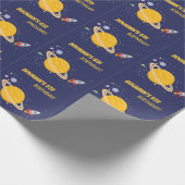 誕生日惑星とロケット船が宇宙に ラッピングペーパー (角)