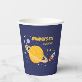 誕生日惑星とロケット船が宇宙に 紙コップ
