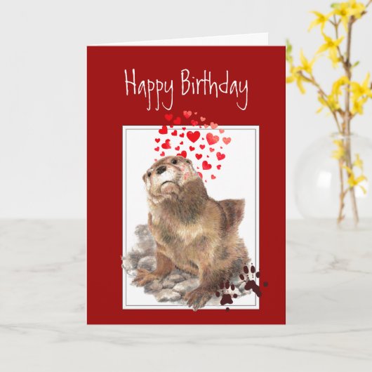 誕生日愛あなた重要なオッター、おもしろい動物 カード (黄色い花)
