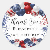 誕生日愛国的な赤白青の感謝してい国旗あなた ラウンドシール (正面)