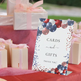 誕生日愛国的な赤白青バルーンカード 台座サイン