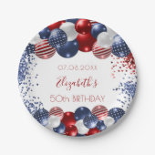 誕生日愛国米国赤白青国旗 ペーパープレート (正面)