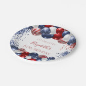 誕生日愛国米国赤白青国旗 ペーパープレート (アングル)