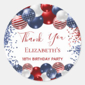 誕生日愛国米国赤白青国旗 ラウンドシール (正面)