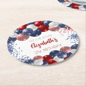 誕生日愛国米国赤白青国旗 ラウンドペーパーコースター (アングル)