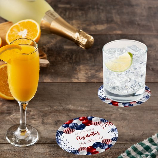 誕生日愛国米国赤白青国旗 ラウンドペーパーコースター