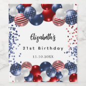 誕生日愛国米国赤白青国旗 ワインラベル (シングルラベル)