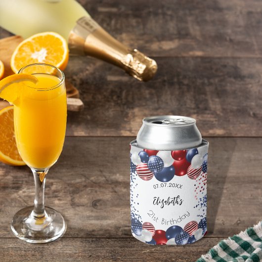 誕生日愛国米国赤白青国旗 缶クーラー