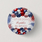 誕生日愛国米国赤白青国旗 缶バッジ (正面)