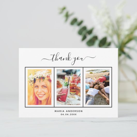 誕生日感謝していユーカスタムフォト白黒夏 サンキューカード (スタンド正面)