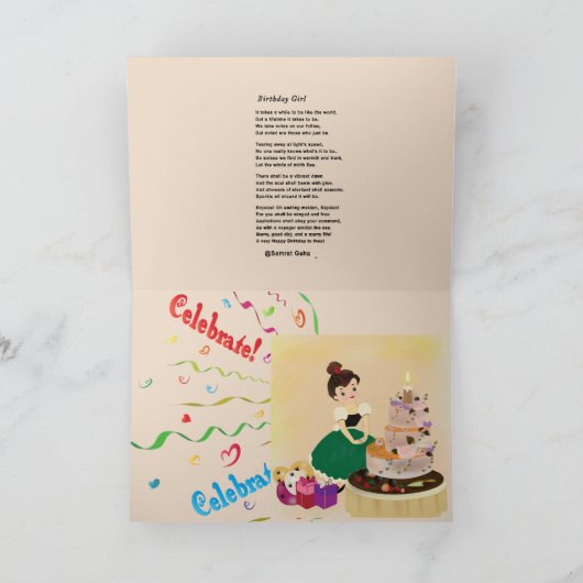 誕生日折り畳みグリーティングカード。 カード (内部)