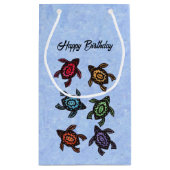 誕生日抽象芸術ブラックウミガメ色の貝殻 スモールペーパーバッグ (裏面)