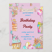 誕生日招子供へ待 招待状 (正面/裏面)