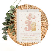 誕生日招待ガール3年ピンクベアバルーン 招待状