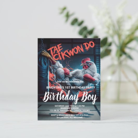 誕生日招待ダイナミックキック: 武道家 ポストカード (スタンド正面)