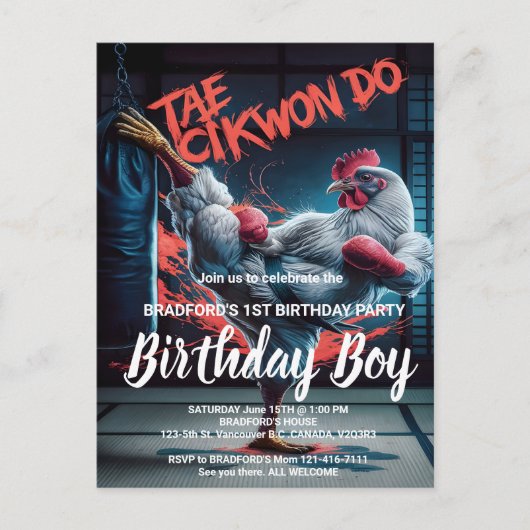 誕生日招待ダイナミックキック: 武道家 ポストカード (正面)