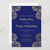 誕生日招待ネイビーブルー金ゴールド 招待状 (正面/裏面)