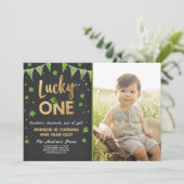 誕生日招待ラッキーなひと ファーストバースデー ゴールド 招待状 (スタンド正面)