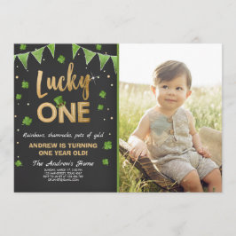 誕生日招待ラッキーなひと ファーストバースデー ゴールド 招待状