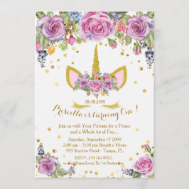 誕生日招待娘，一角獣，花，白 招待状