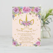 誕生日招待少女,ユニコーン,花,ピンク 招待状 (スタンド正面)