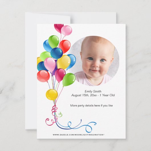 誕生日招待状とバルーンカラフル付き (裏面)