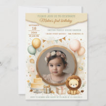 誕生日招待状とライオンの子と写真のフレーム