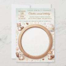 誕生日招待状と写真用リス枠