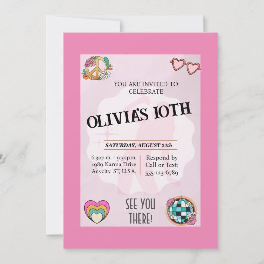 誕生日招待状の女の子のための:スウィフトインスパイア 招待状 (裏面)