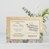 誕生日招待状はがきパープル薄紫招待状 招待状 (スタンド正面)