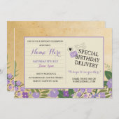 誕生日招待状はがきパープル薄紫招待状 招待状 (正面/裏面)