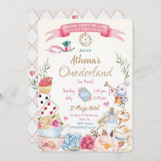 誕生日招待状アリスインワンダーランド 招待状 (正面/裏面)