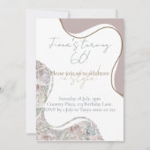 誕生日招待状インコテージエレガントーコア花模様 招待状 (正面)