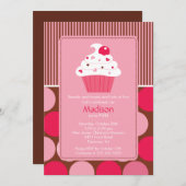 誕生日招待状カウトさくらんぼカップケーキピンクブラウン 招待状 (正面/裏面)